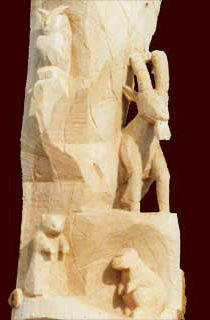 Holzskulptur "Alpentierwelt" - Steinbock, Eule, Murmeltiere